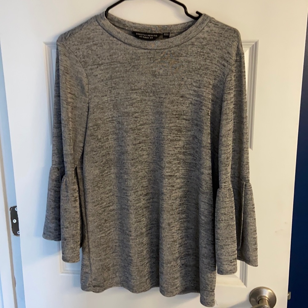 Dorothy Perkins Heather Grey Bell Sleeve Top Size 8